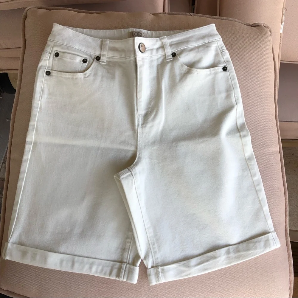 LOGO by Lori Goldstein 5-Pocket Stretch Soft Twill Light Ivory Bermuda‎ Shorts 4